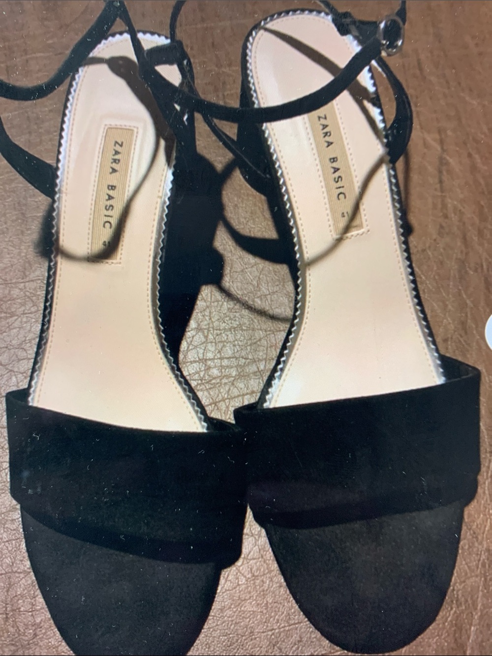 New Zara Black Suede Ankle-Strap Heeled Sandals